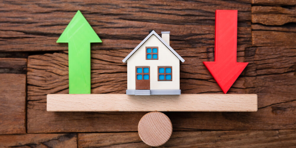 Up,And,Down,Arrows,And,House,On,Seesaw,On,Wooden