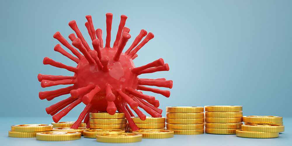 3d,Illustration.,Concept,,A,Coins,And,Corona,Virus,Covid-19.,Economic