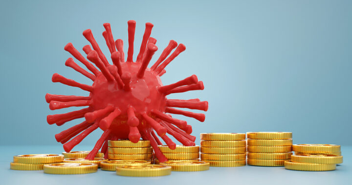 3d,Illustration.,Concept,,A,Coins,And,Corona,Virus,Covid-19.,Economic
