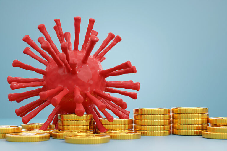 3d,Illustration.,Concept,,A,Coins,And,Corona,Virus,Covid-19.,Economic