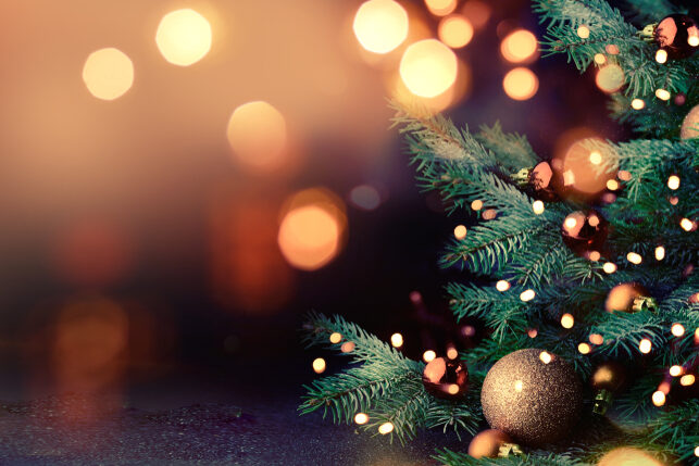 Decorated,Christmas,Tree,On,Blurred,Background.