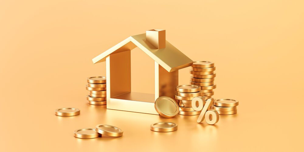 Golden,Real,Estate,Or,Home,Property,Investment,On,Golden,Background