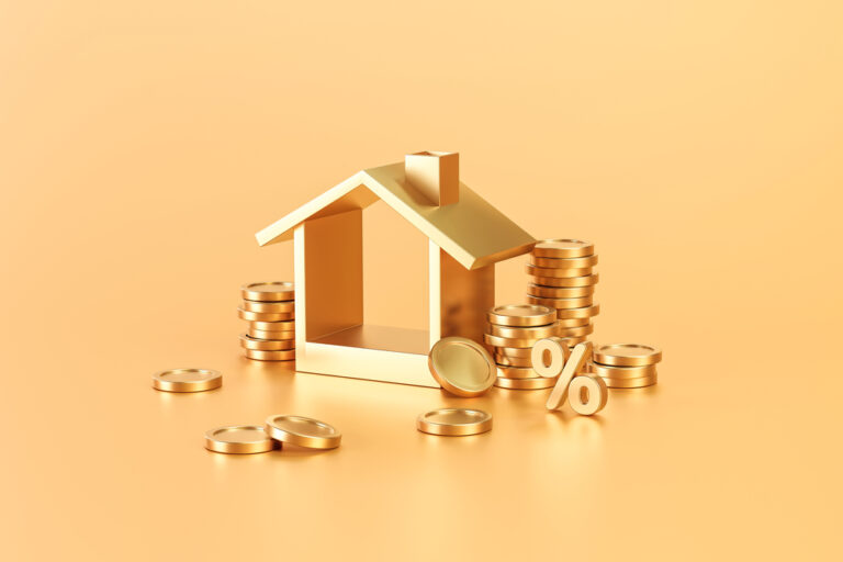 Golden,Real,Estate,Or,Home,Property,Investment,On,Golden,Background