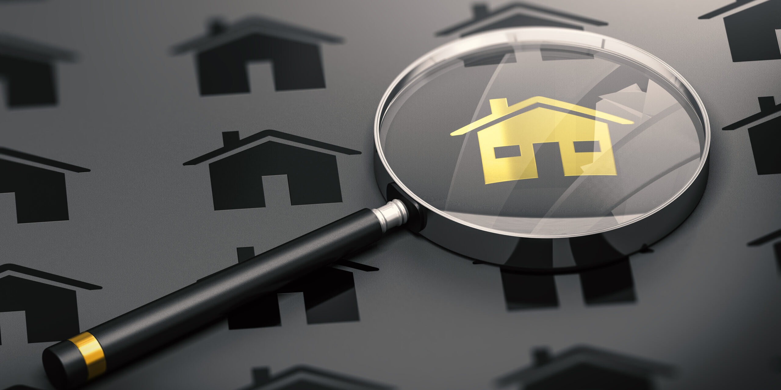 Abstract,Concept.,Many,Black,Properties,And,One,Golden,House,Standing