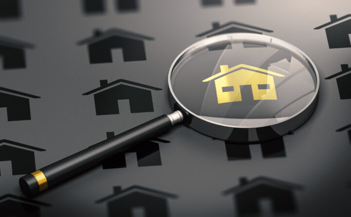 Abstract,Concept.,Many,Black,Properties,And,One,Golden,House,Standing