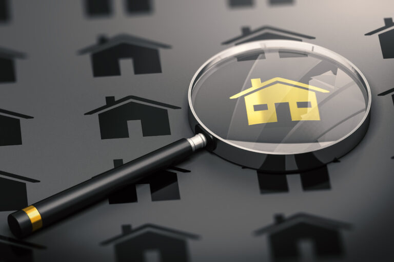 Abstract,Concept.,Many,Black,Properties,And,One,Golden,House,Standing